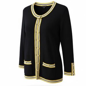 Talbots Navy and Yellow Trim Cardigan